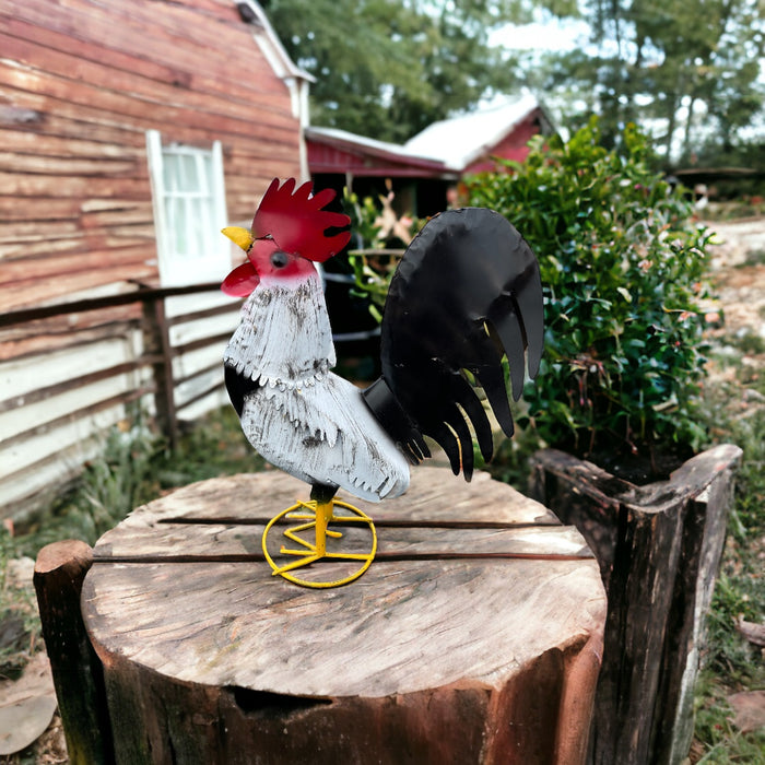 24" Metal Black and White Rooster