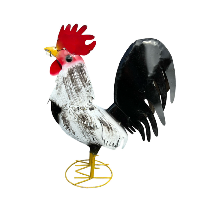 24" Metal Black and White Rooster
